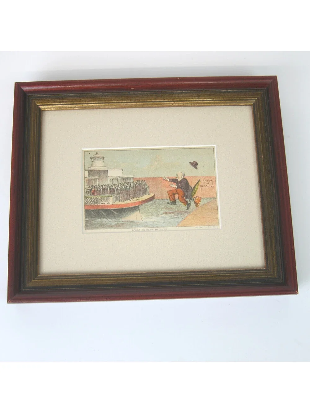 Currier & Ives Litho Print Bound To Hear Beecher Brooklyn Ferry Antique 1870s